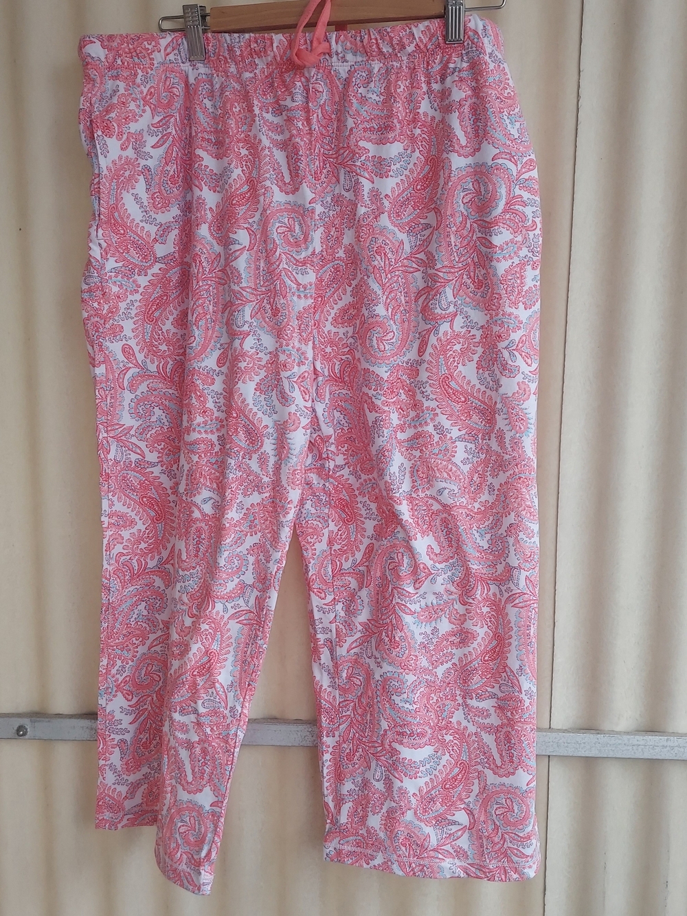 Vintage Style 100% Cotton Pajama Pants L Pink White Paisley Lounge Sleep Pants